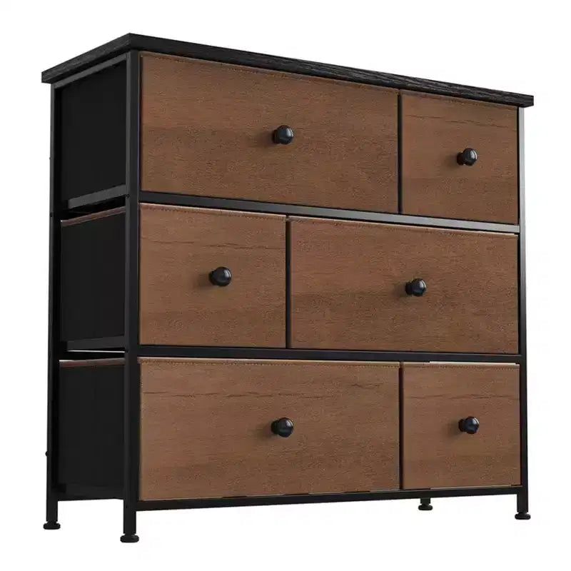 Commode de Rangement 6 Tiroirs à Cadre en Acier avec Dessus Imperméable, Pieds Réglables et Fixation Murale de Sécurité pour Chambre à Coucher