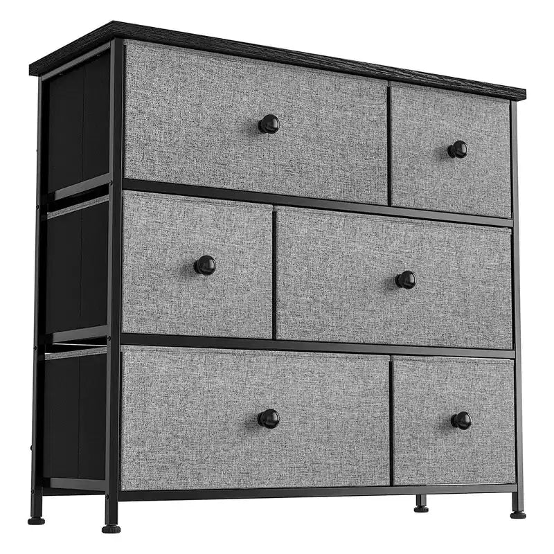 Commode de Rangement 6 Tiroirs à Cadre en Acier avec Dessus Imperméable, Pieds Réglables et Fixation Murale de Sécurité pour Chambre à Coucher