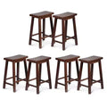 PJ Wood Classic Saddle-Seat 24 Tall Kitchen Counter Stools for Homes, Dining Spaces, and Bars w/ Backless Seats, 4 Square Legs, Walnut (Set of 6)