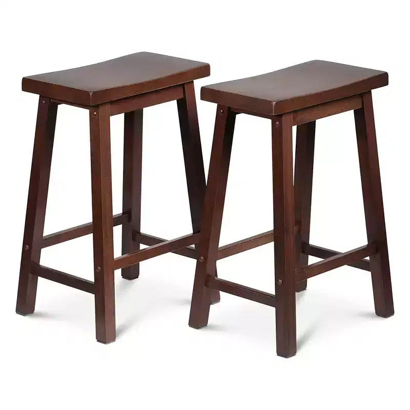 Tabourets de cuisine classiques de 61 cm de haut à siège selle pour maisons, salles à manger et bars avec sièges sans dossier, 4 pieds carrés, noyer ( )