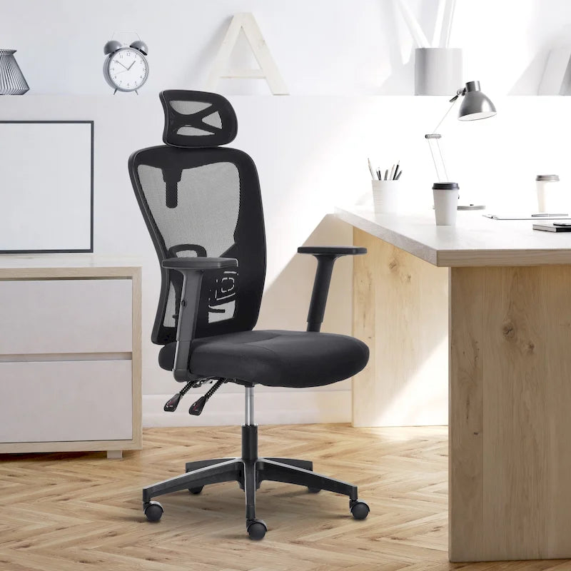 Chaise de bureau à dossier haut en maille Vinsetto, chaise de travail ergonomique pour ordinateur avec support lombaire, appui-tête rotatif, réglable
