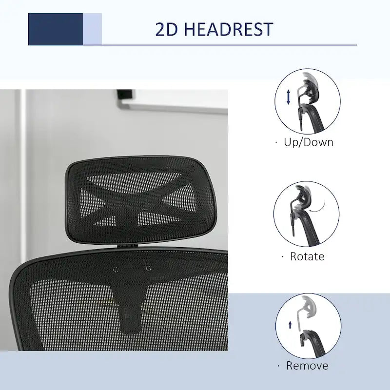 Chaise de bureau à dossier haut en maille Vinsetto, chaise de travail ergonomique pour ordinateur avec support lombaire, appui-tête rotatif, réglable