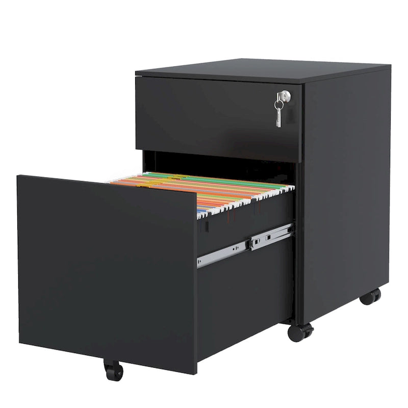 Classeur mobile à 2 tiroirs avec serrure, armoire de classement en acier pour documents format légal/lettre/A4/F4