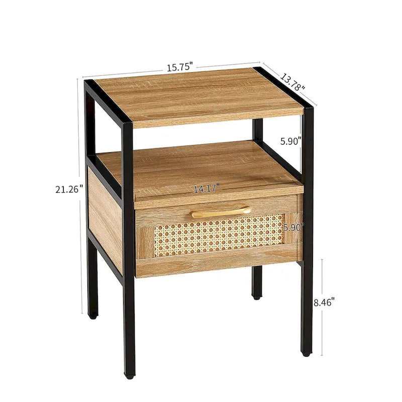 Table de chevet 1 tiroir en rotin