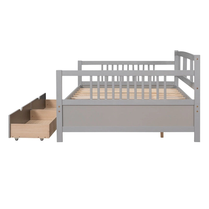 Lit de repos double en bois avec deux tiroirs