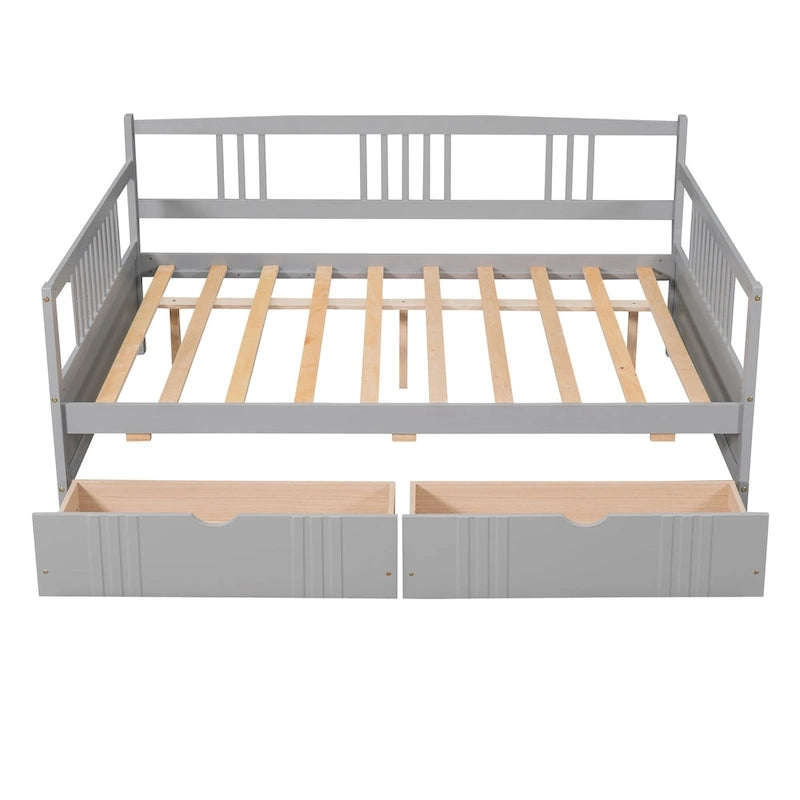 Lit de repos double en bois avec deux tiroirs