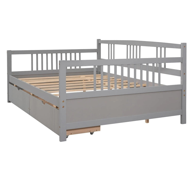 Lit de repos double en bois avec deux tiroirs