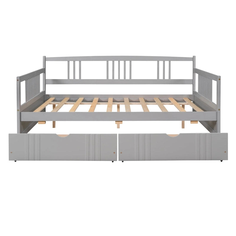 Lit de repos double en bois avec deux tiroirs