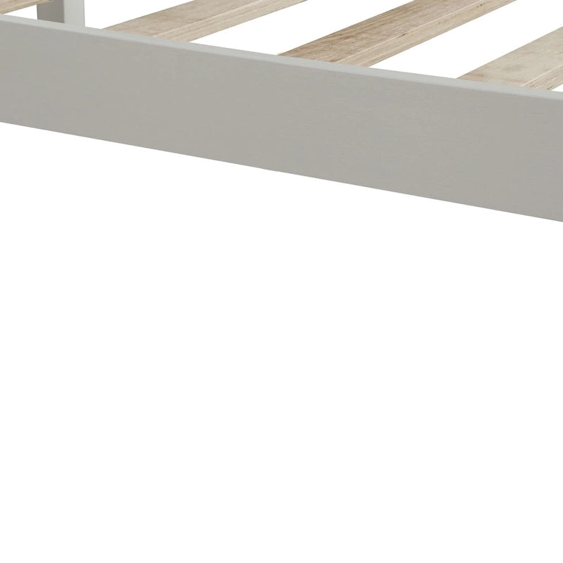 Cadre de lit plateforme parfaitement simple avec sommier à lattes en bois et tête de lit intégrée, fabriqué en pin