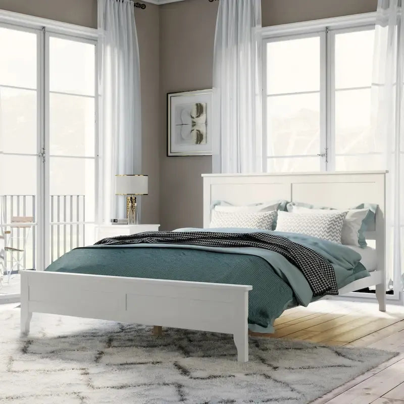 Lit plateforme complet en bois massif blanc moderne