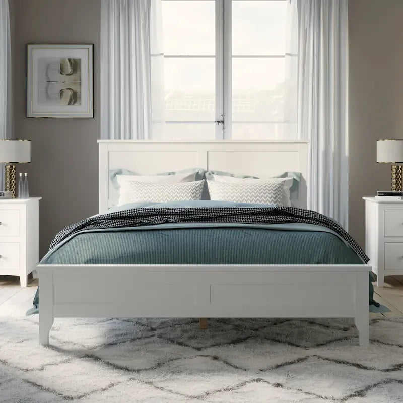 Lit plateforme complet en bois massif blanc moderne