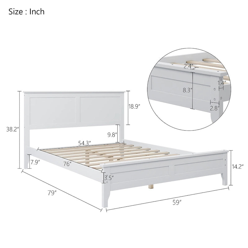 Lit plateforme complet en bois massif blanc moderne