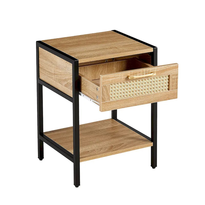 Table de chevet 1 tiroir en rotin avec étagère