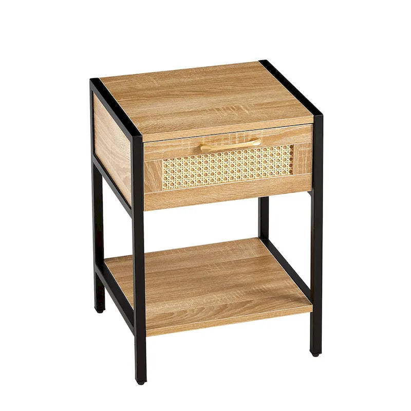 Table de chevet 1 tiroir en rotin avec étagère