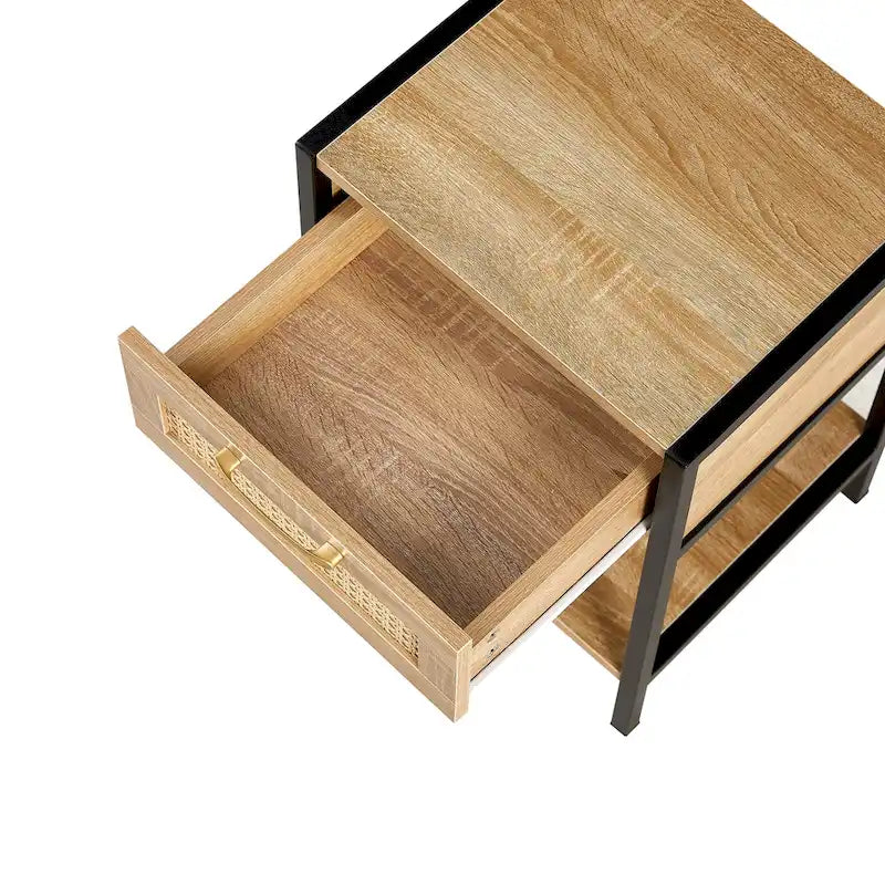 Table de chevet 1 tiroir en rotin avec étagère