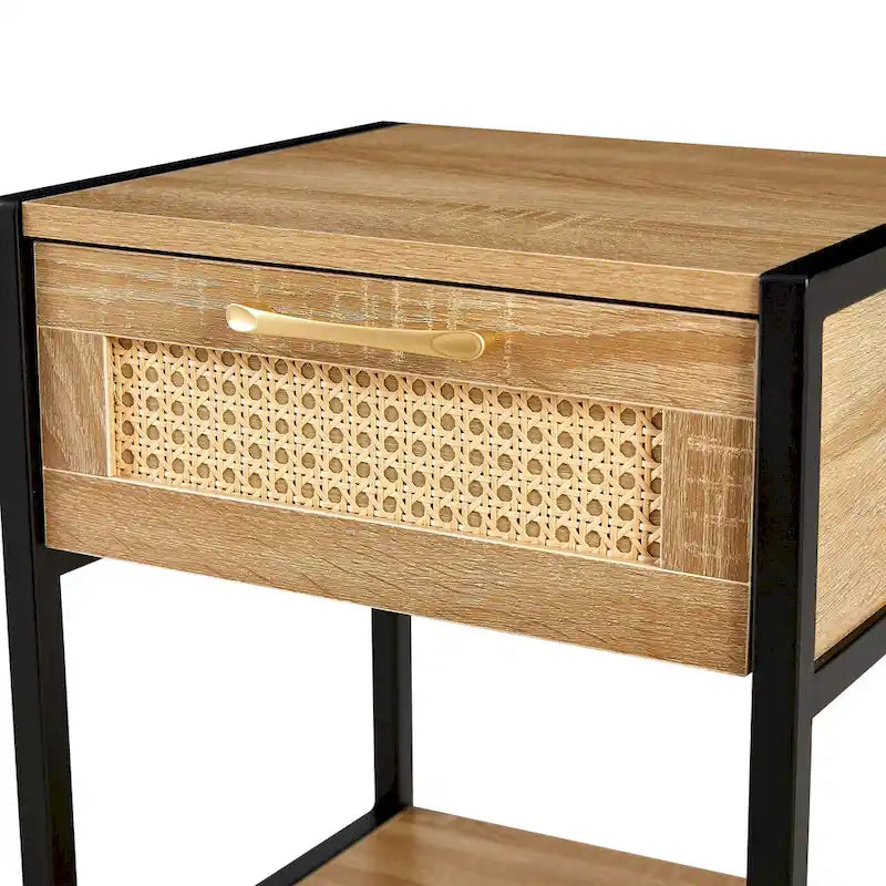 Table de chevet 1 tiroir en rotin avec étagère
