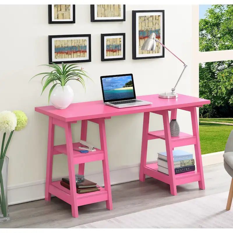 Bureau double tréteau avec étagères Designs2Go de Convenience Concepts