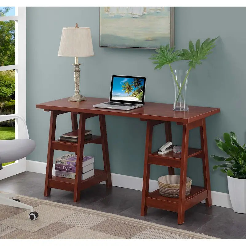 Bureau double tréteau avec étagères Designs2Go de Convenience Concepts