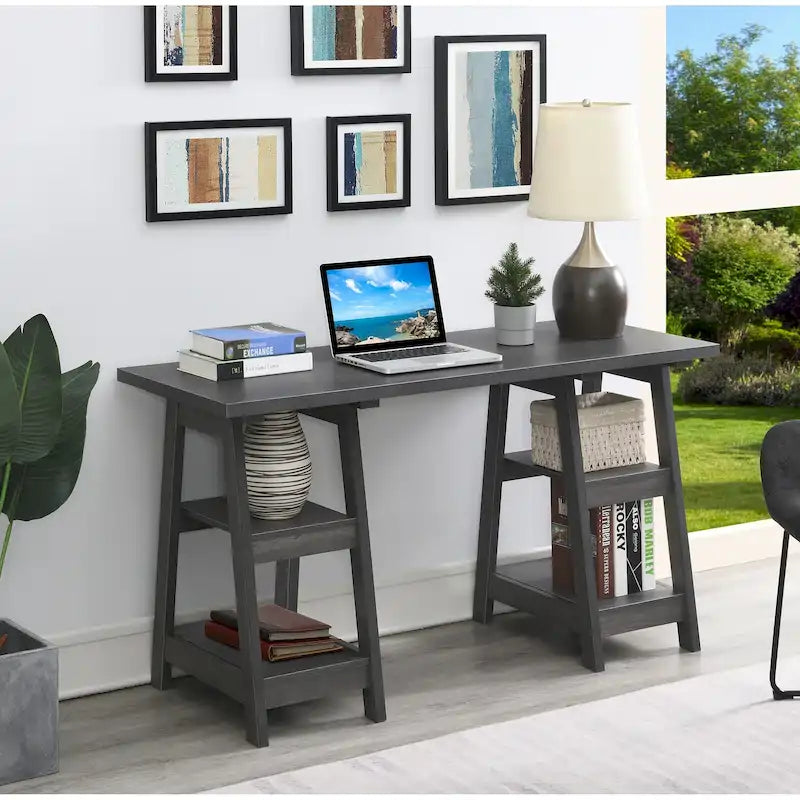 Bureau double tréteau avec étagères Designs2Go de Convenience Concepts