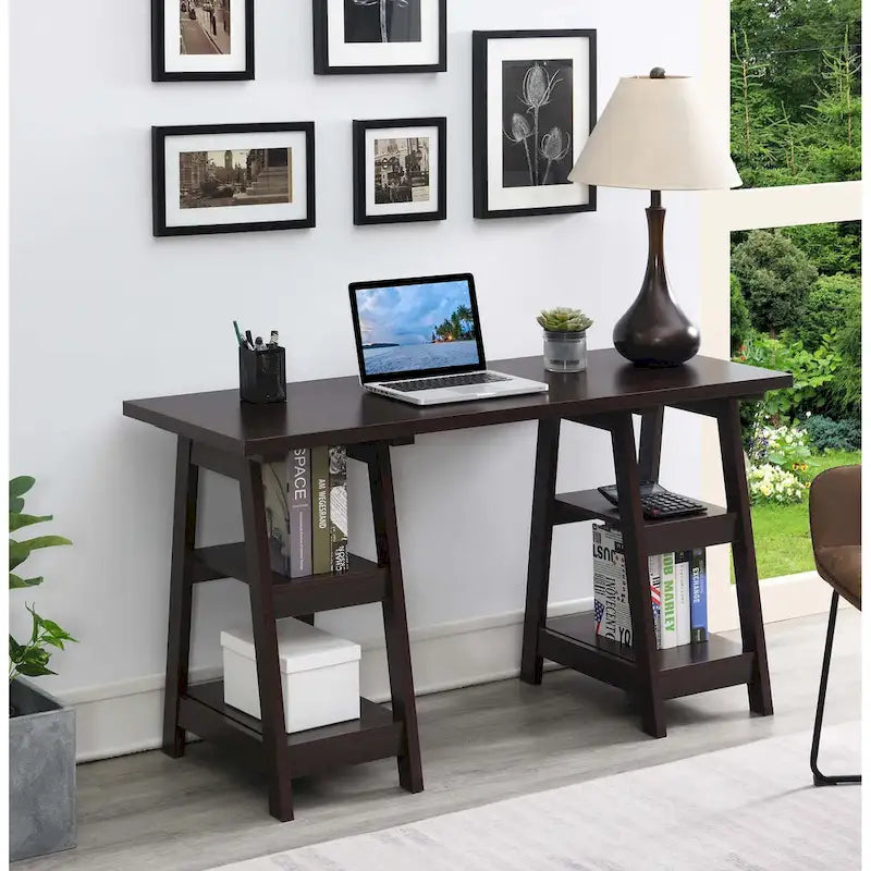 Bureau double tréteau avec étagères Designs2Go de Convenience Concepts