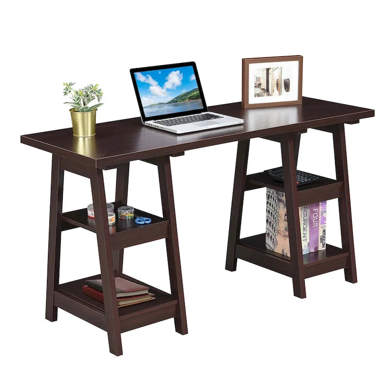Bureau double tréteau avec étagères Designs2Go de Convenience Concepts