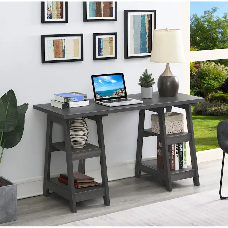 Bureau double tréteau avec étagères Designs2Go de Convenience Concepts