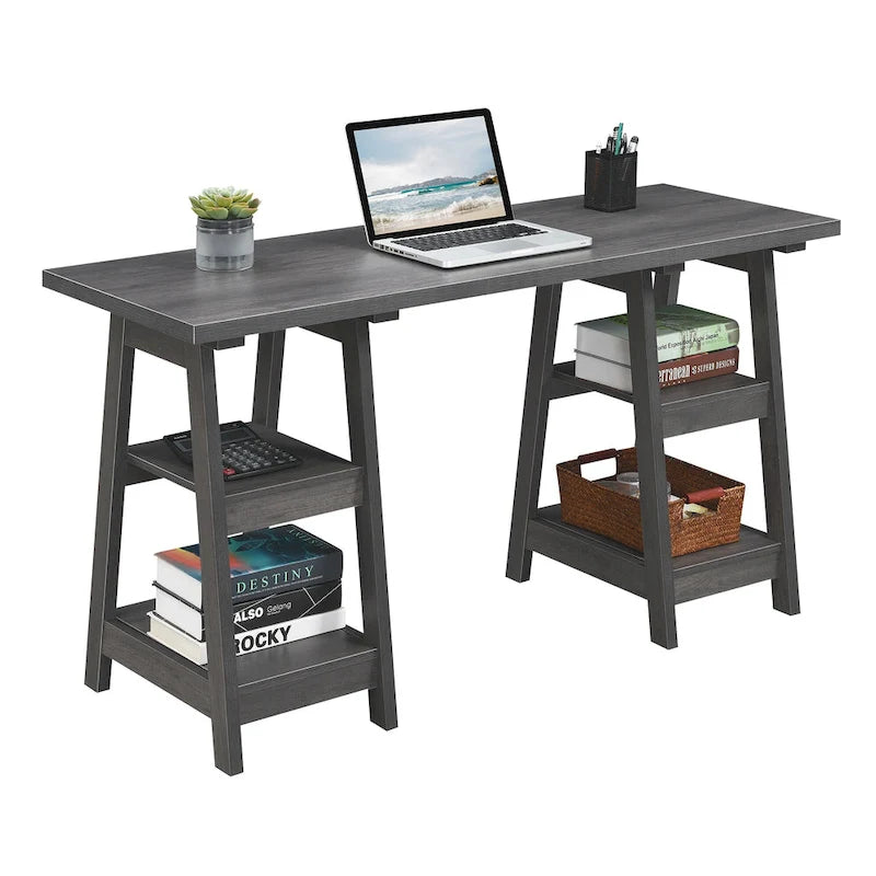 Bureau double tréteau avec étagères Designs2Go de Convenience Concepts