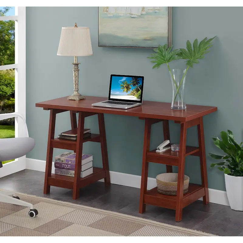 Bureau double tréteau avec étagères Designs2Go de Convenience Concepts