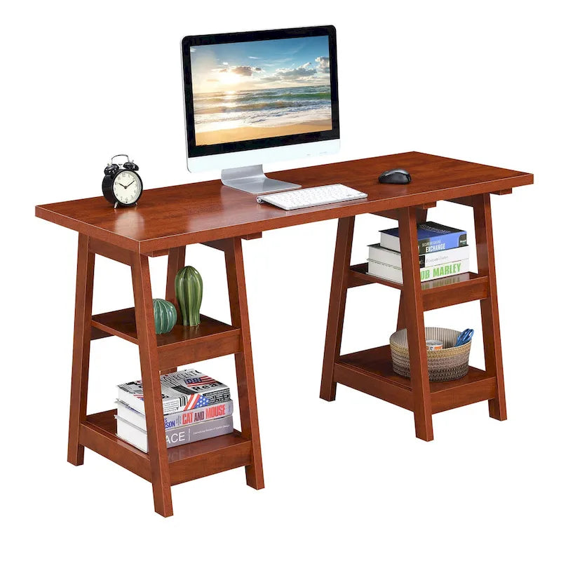 Bureau double tréteau avec étagères Designs2Go de Convenience Concepts