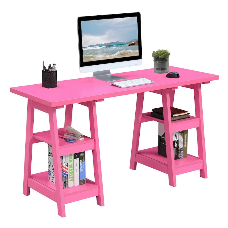 Bureau double tréteau avec étagères Designs2Go de Convenience Concepts