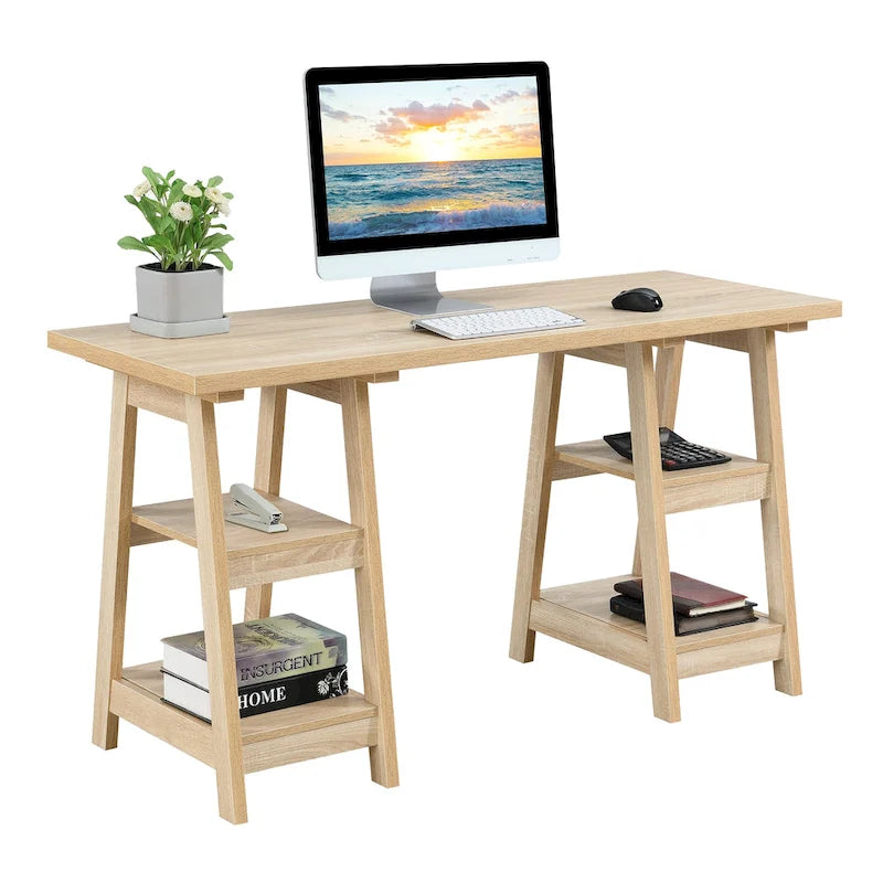 Bureau double tréteau avec étagères Designs2Go de Convenience Concepts