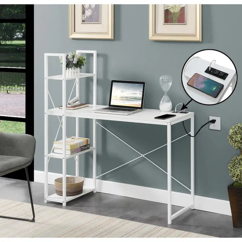 Poste de travail de bureau Designs2Go de Convenience Concepts avec station de charge et étagères