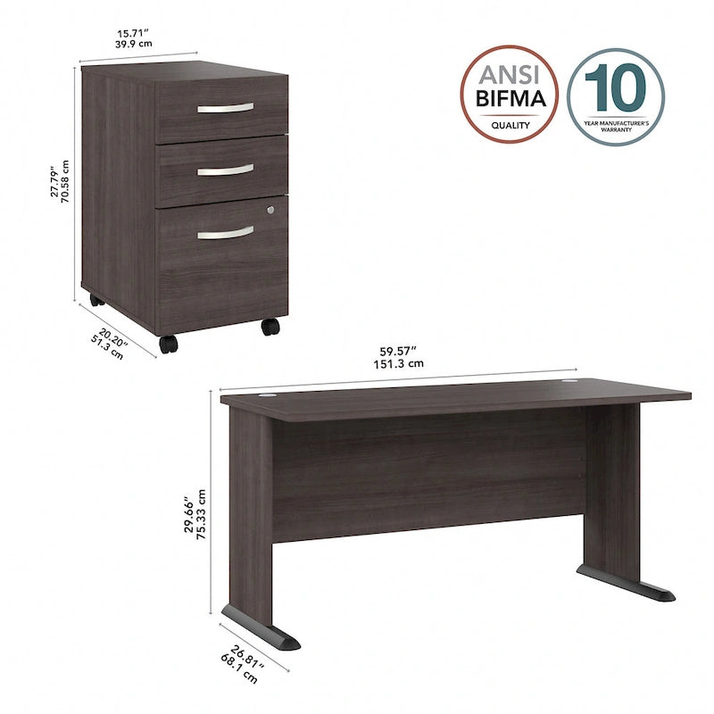 Bureau d'ordinateur Studio A 60W avec tiroirs par Bush Business Furniture