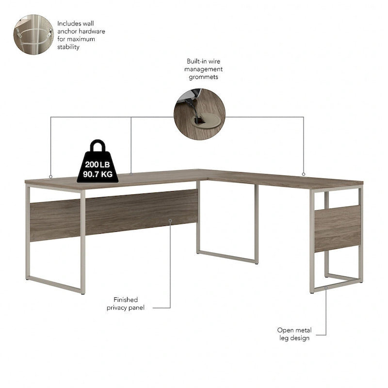 Bureau d'angle hybride en L de 72 W avec tiroirs de Bush Business Furniture