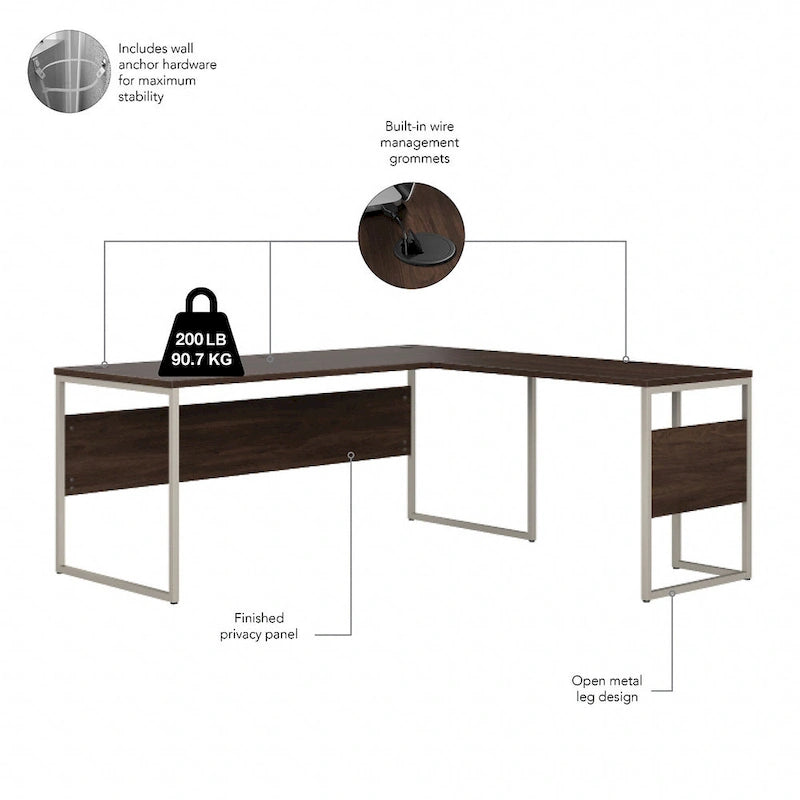 Bureau d'angle hybride en L de 72 W avec tiroirs de Bush Business Furniture