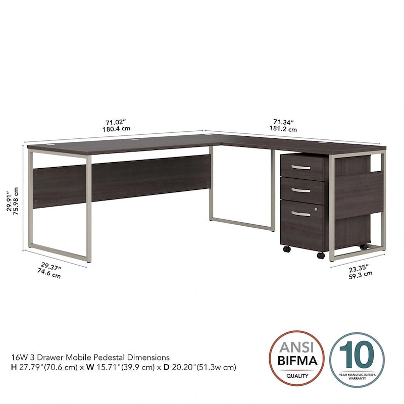 Bureau d'angle hybride en L de 72 W avec tiroirs de Bush Business Furniture