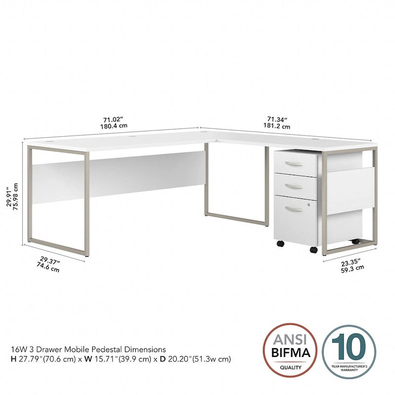 Bureau d'angle hybride en L de 72 W avec tiroirs de Bush Business Furniture