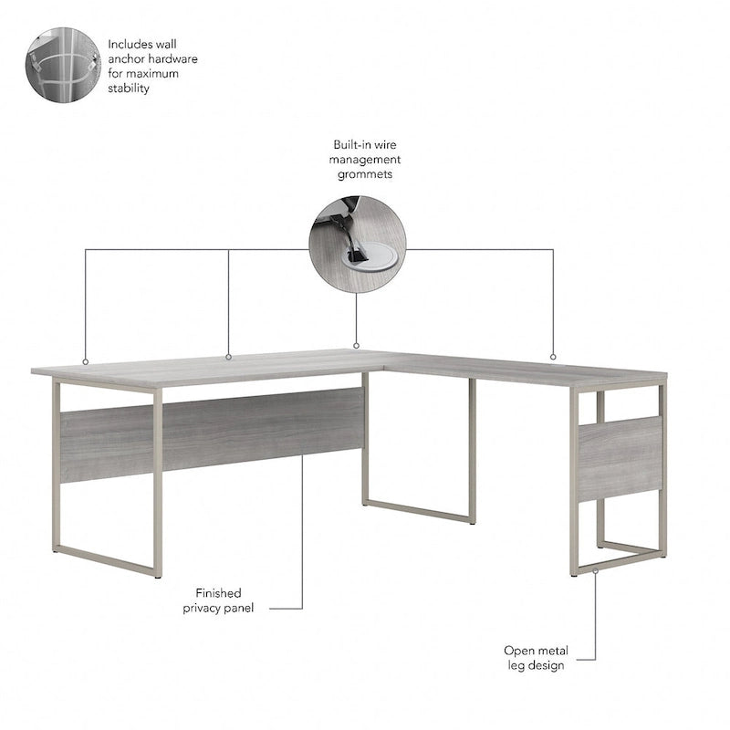 Bureau d'angle hybride en L de 72 W avec tiroirs de Bush Business Furniture