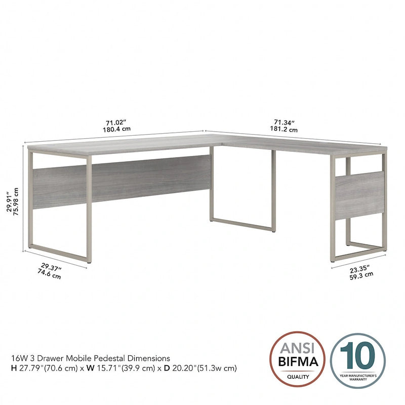 Bureau d'angle hybride en L de 72 W avec tiroirs de Bush Business Furniture