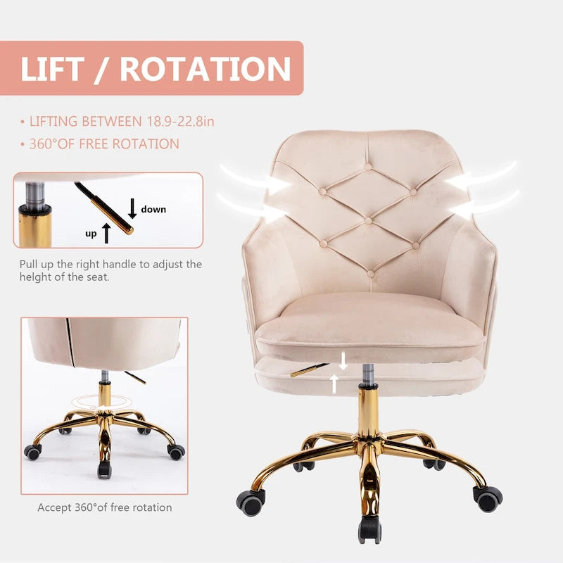 Fauteuil coquille pivotant en velours pour salon, chaise de bureau