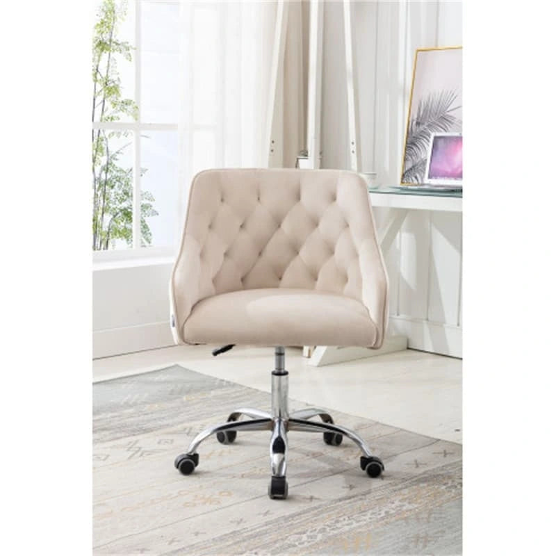 Chaise de bureau moderne en velours, réglable en hauteur, à dossier mi-haut avec pieds argentés