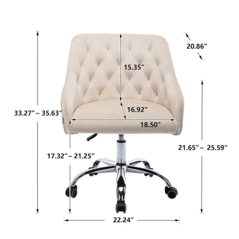 Chaise de bureau moderne en velours, réglable en hauteur, à dossier mi-haut avec pieds argentés