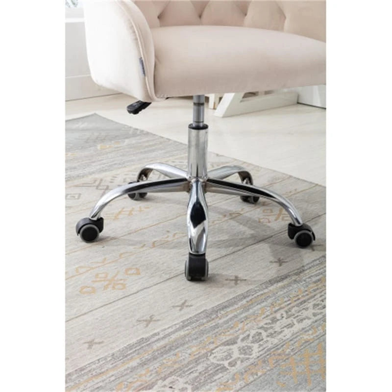 Chaise de bureau moderne en velours, réglable en hauteur, à dossier mi-haut avec pieds argentés