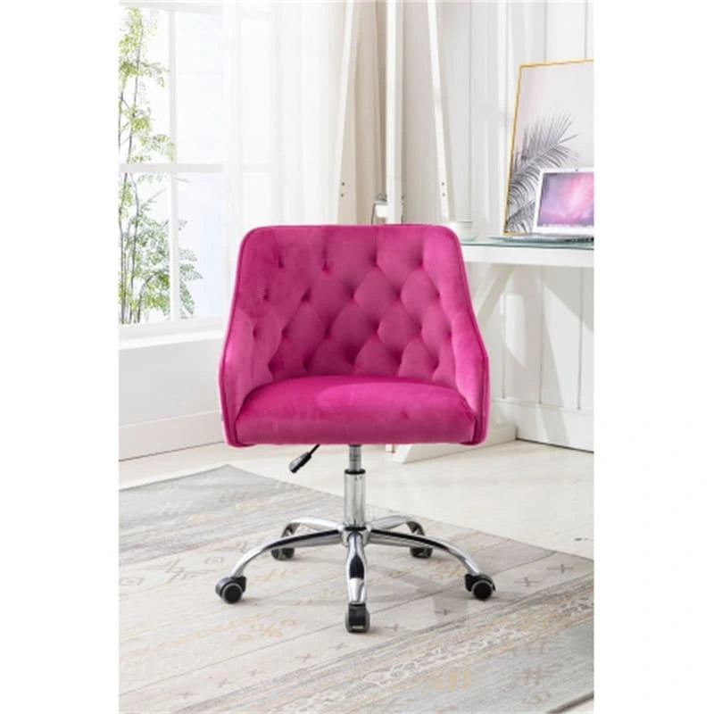 Chaise de bureau moderne en velours, réglable en hauteur, à dossier mi-haut avec pieds argentés