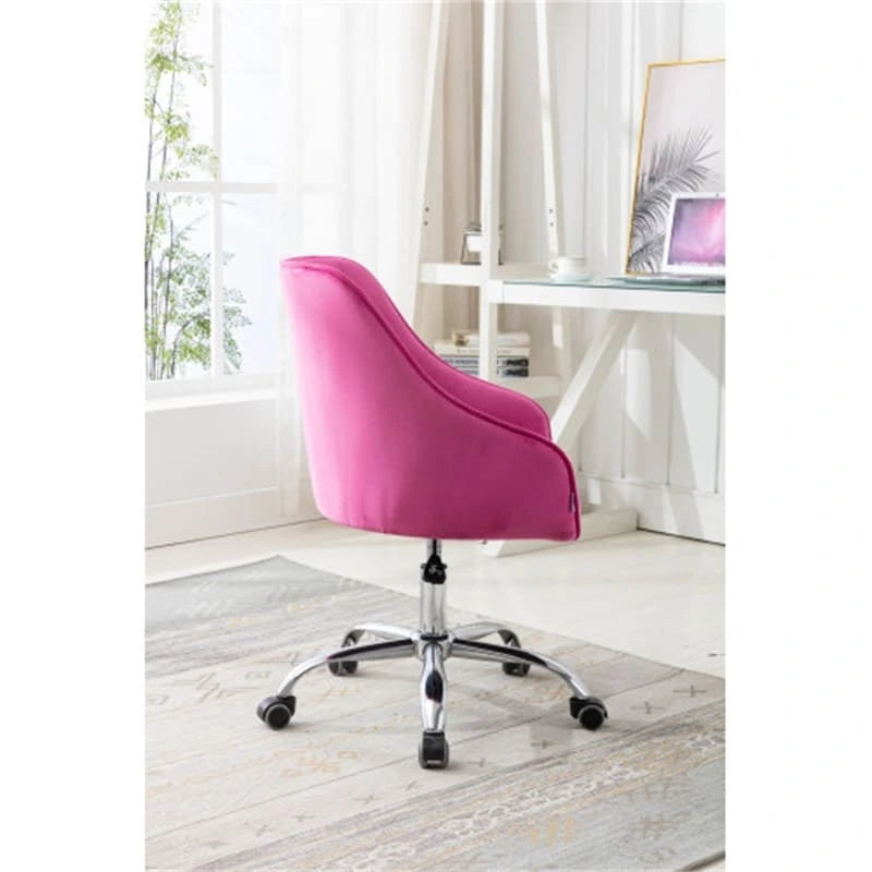Chaise de bureau moderne en velours, réglable en hauteur, à dossier mi-haut avec pieds argentés