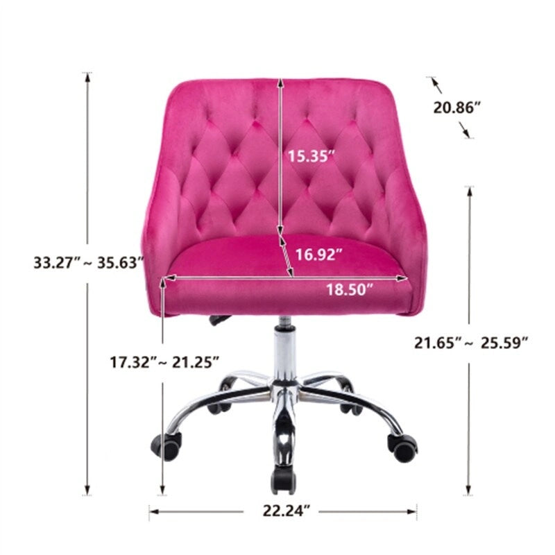 Chaise de bureau moderne en velours, réglable en hauteur, à dossier mi-haut avec pieds argentés