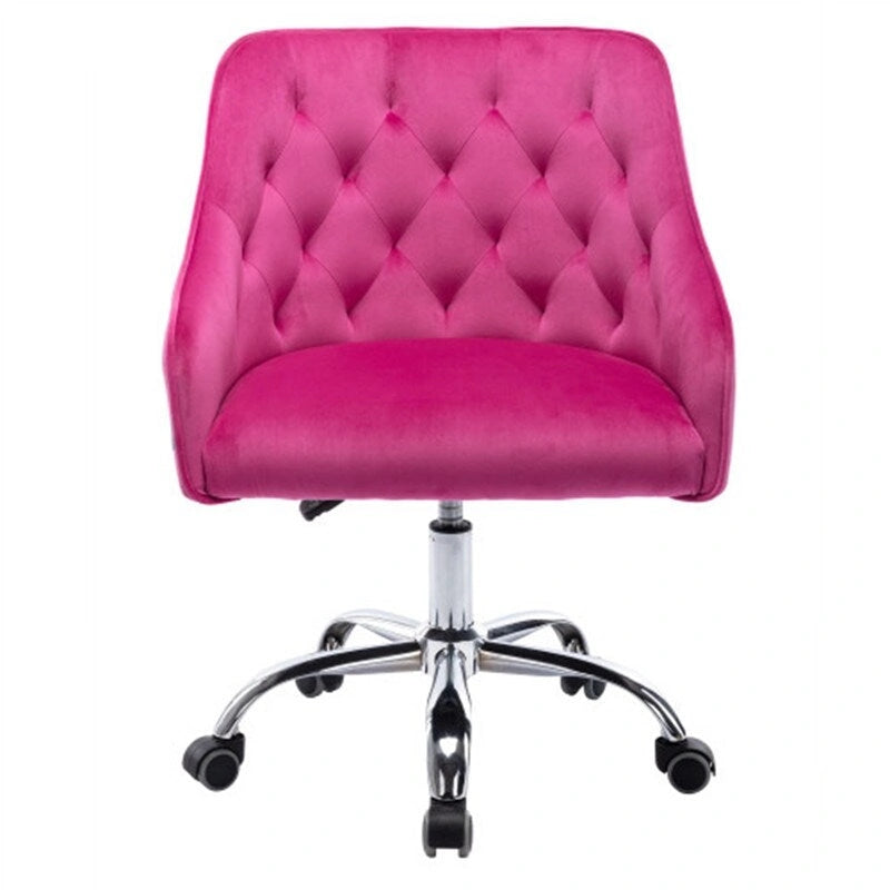 Chaise de bureau moderne en velours, réglable en hauteur, à dossier mi-haut avec pieds argentés