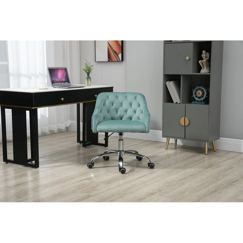Chaise de bureau moderne en velours, réglable en hauteur, à dossier mi-haut avec pieds argentés