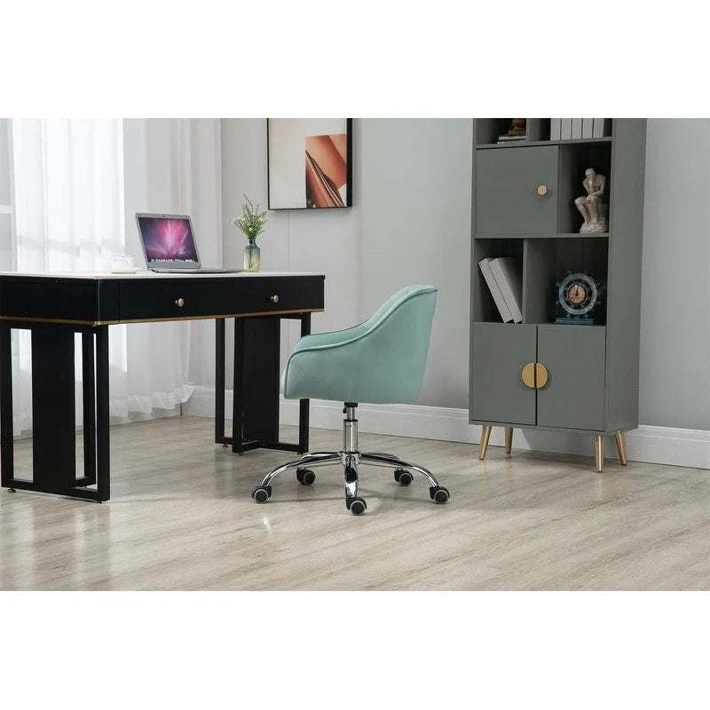 Chaise de bureau moderne en velours, réglable en hauteur, à dossier mi-haut avec pieds argentés