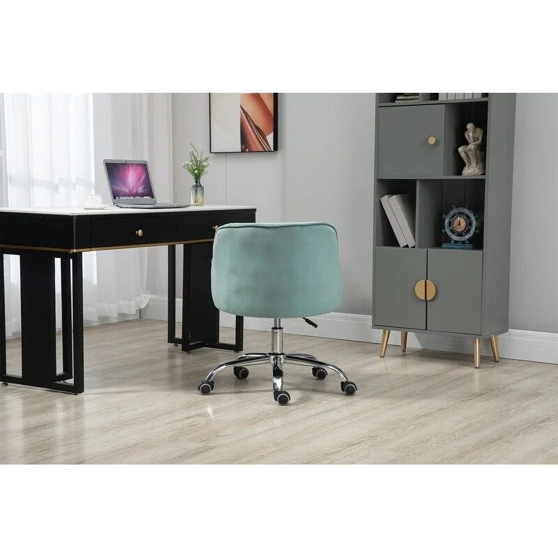 Chaise de bureau moderne en velours, réglable en hauteur, à dossier mi-haut avec pieds argentés